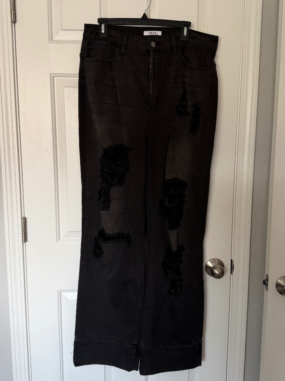 Distressed wide leg denim